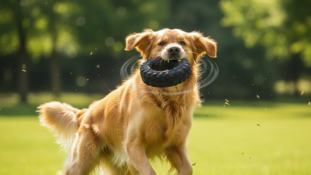 Dog Playing with Tire Chew Toy